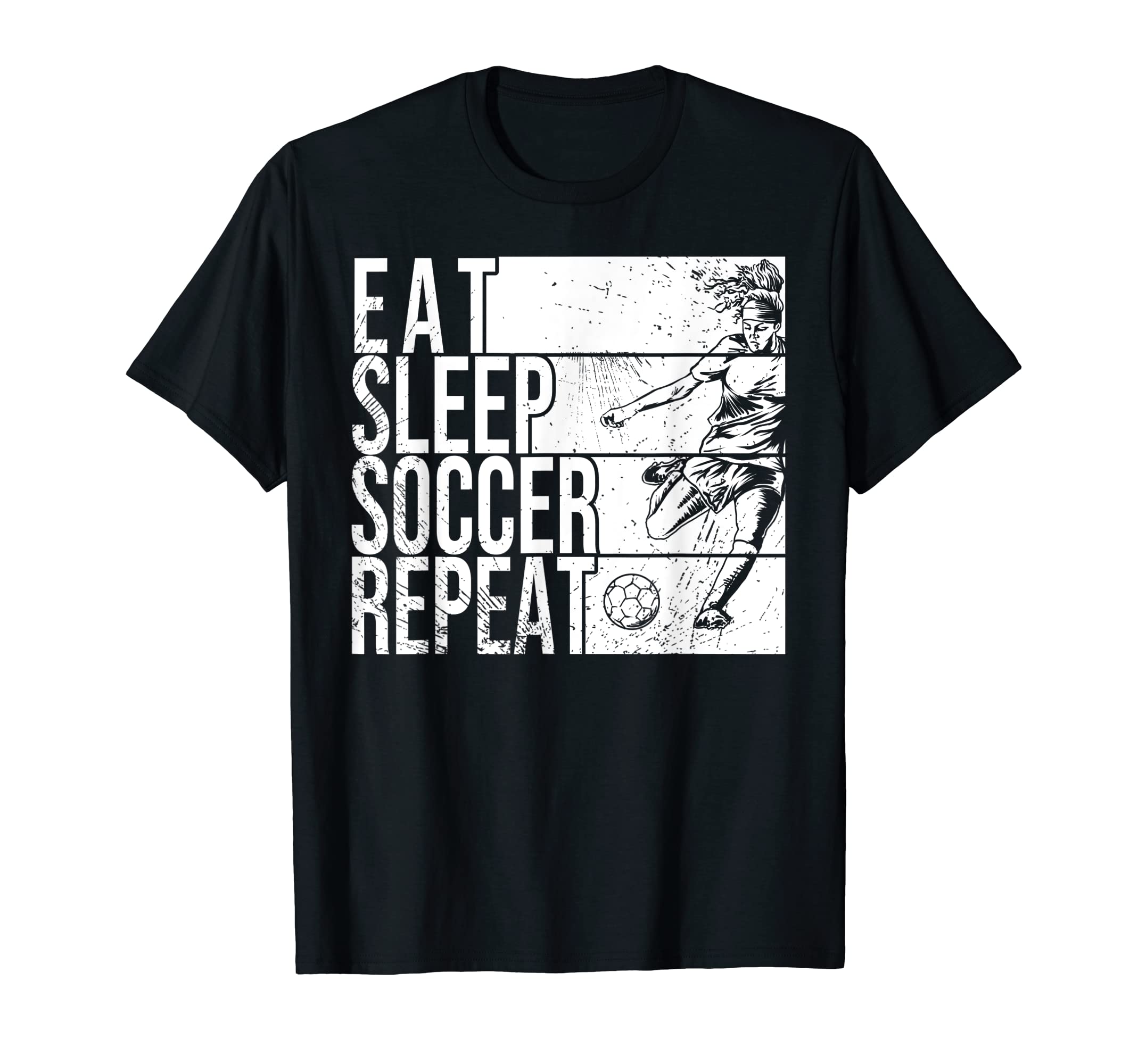 Eat Sleep Soccer Repeat Funny T-Shirt - Graphic Print for Adults