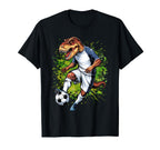 Funny Dinosaur Loves Playing Soccer T-Shirt - Custom Art Print Unisex