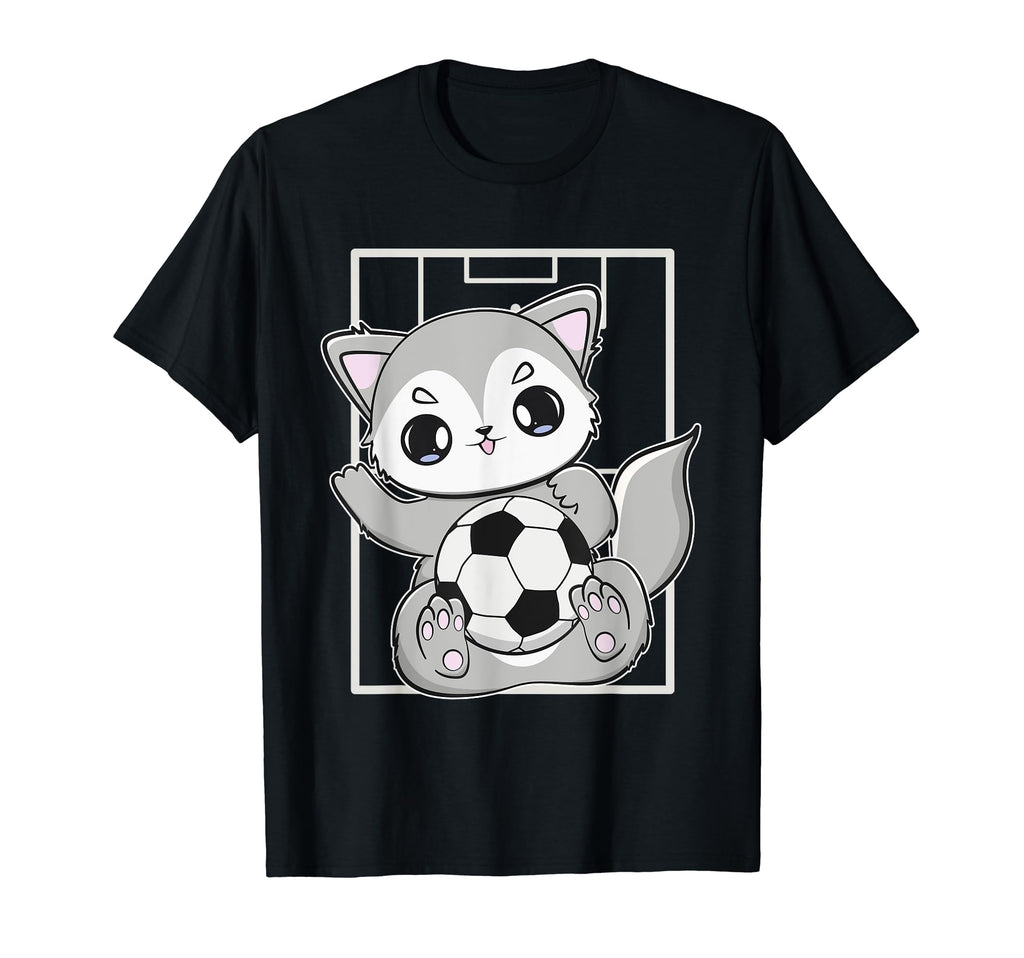 Wolf Soccer Plays Football Team T-Shirt - Casual Everyday Wear Men Women