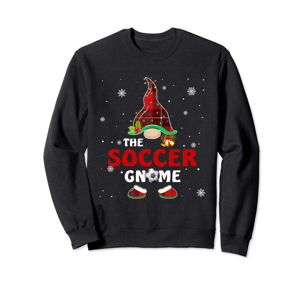 Soccer Gnome Buffalo Plaid Funny Family Sweatshirt - Trendy Graphic Unisex