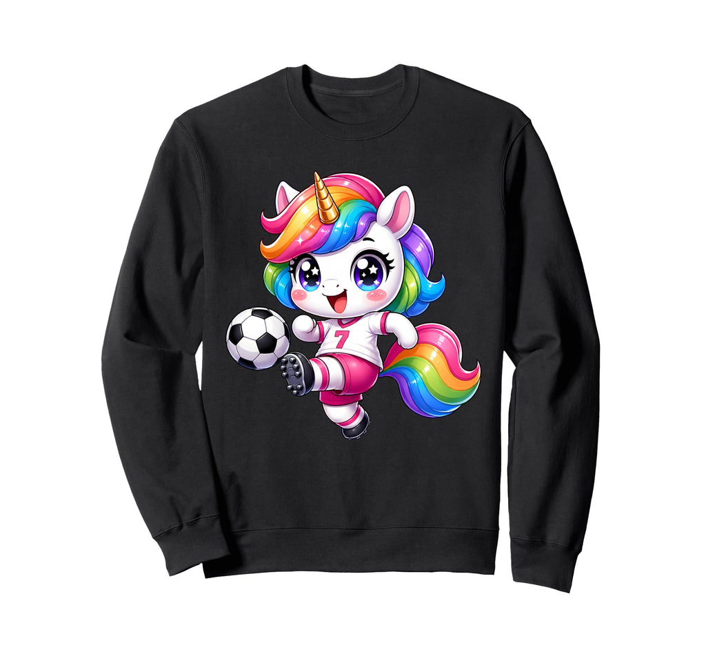 Kawaii Unicorn Playing Soccer Cartoon Sweatshirt - Minimalist Print Unisex