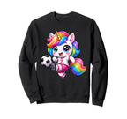 Kawaii Unicorn Playing Soccer Cartoon Sweatshirt - Minimalist Print Unisex