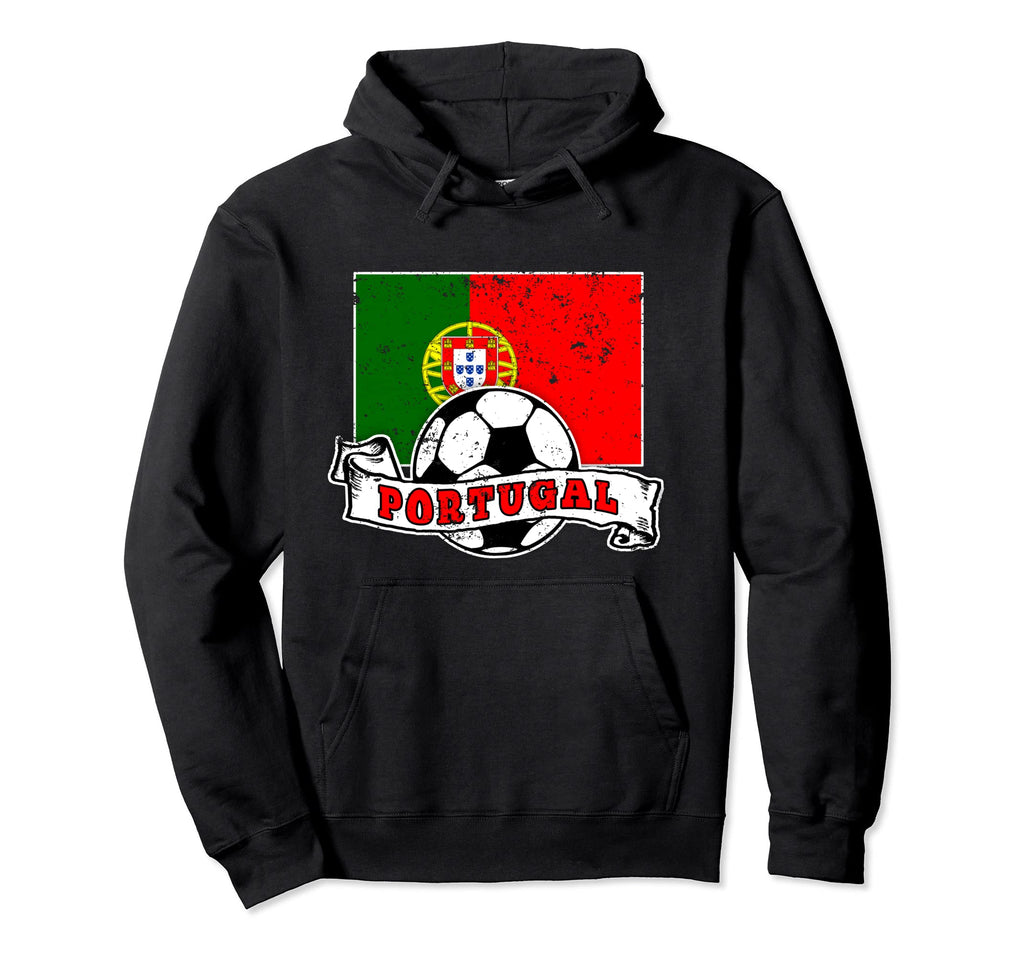 Portugal Soccer Ball And Flag Distressed Hoodie - Unique Graphic Men Women