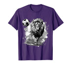 Lion Playing Soccer Sports Team Animal T-Shirt - Novelty Apparel Unisex