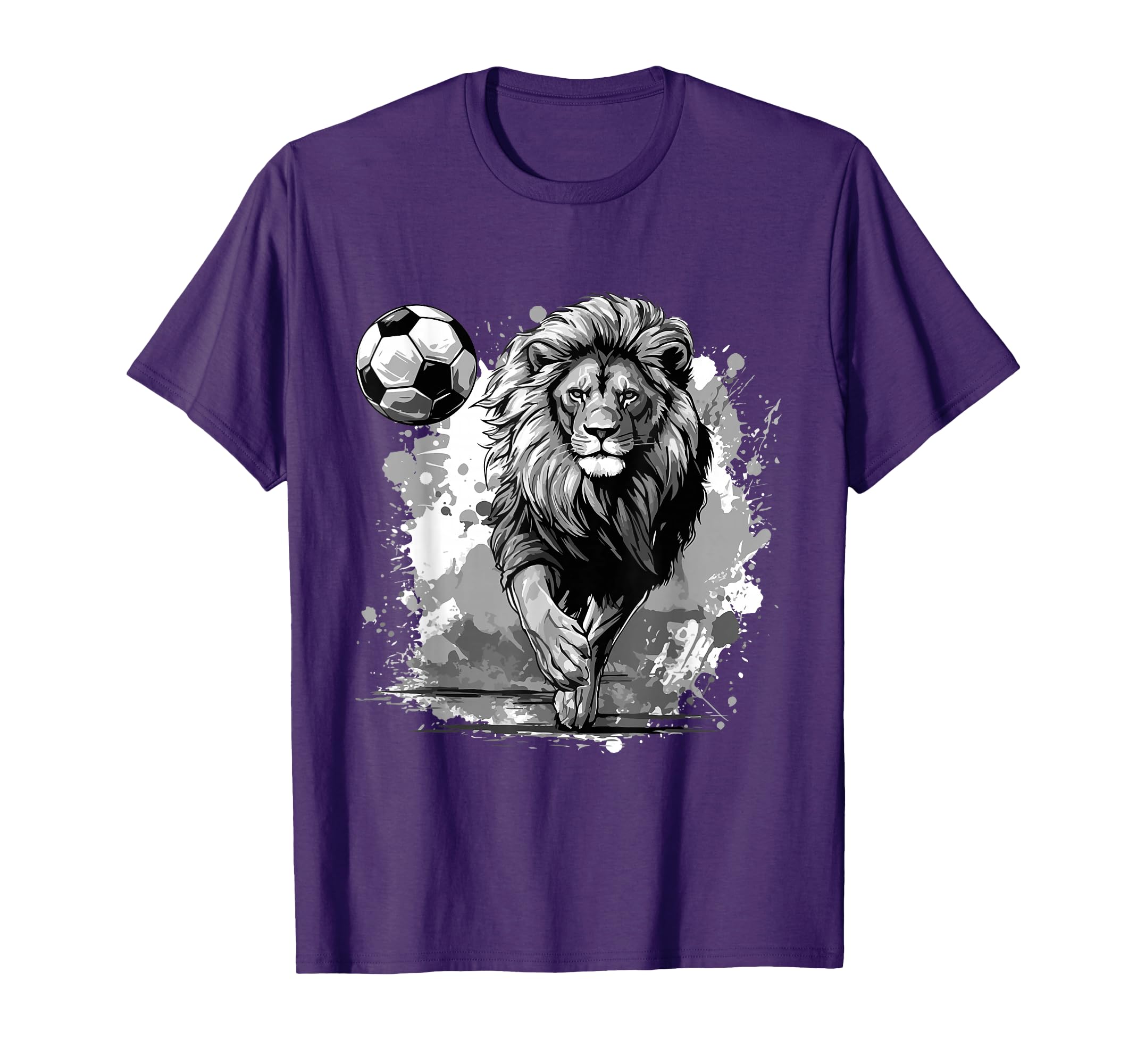Lion Playing Soccer Sports Team Animal T-Shirt - Novelty Apparel Unisex
