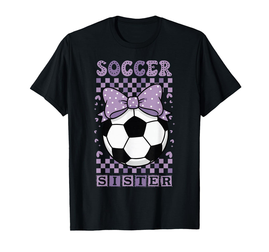 Soccer Sister Ball Purple Coquette Bow T-Shirt - Graphic Print for Adults