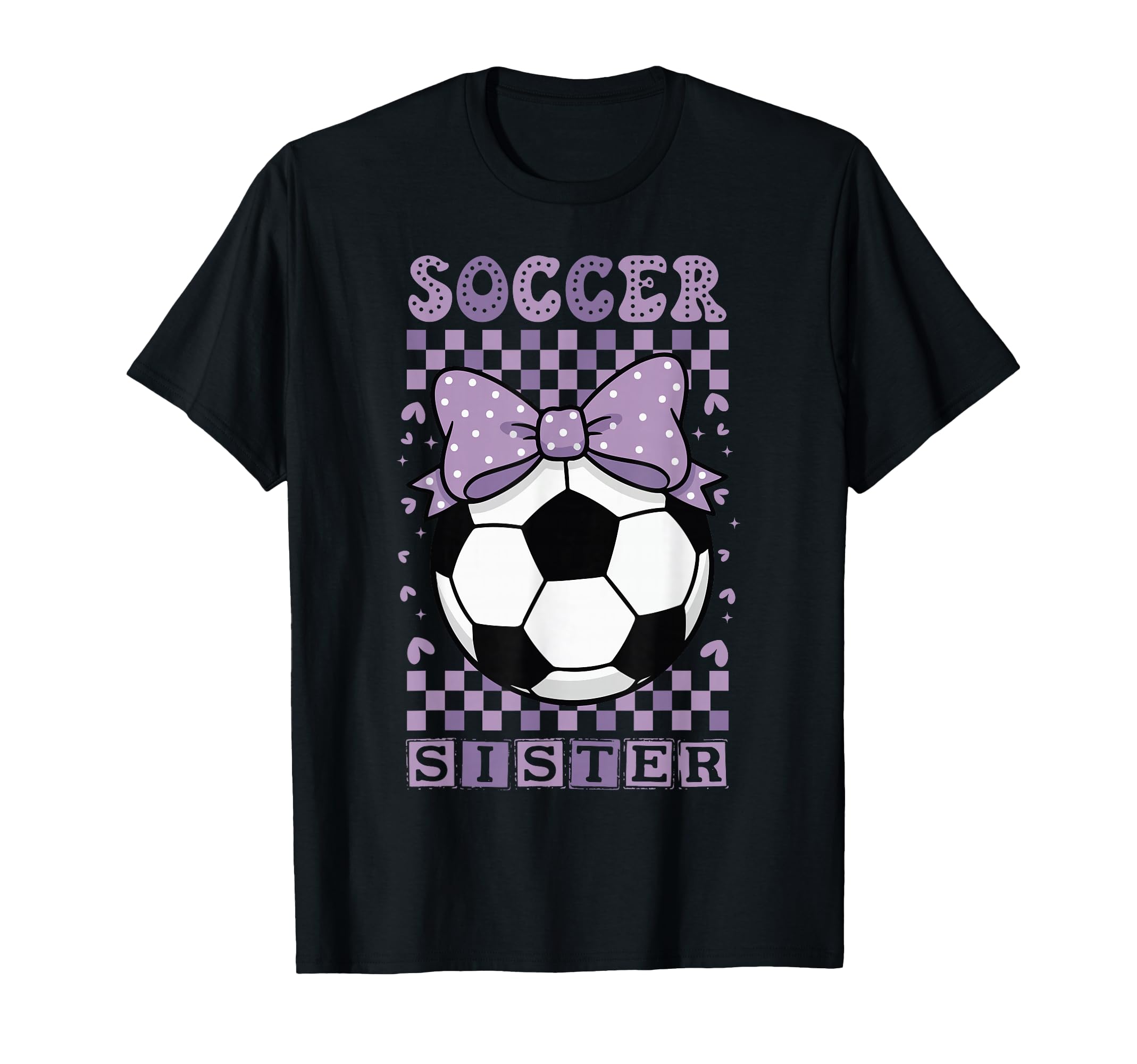 Soccer Sister Ball Purple Coquette Bow T-Shirt - Graphic Print for Adults