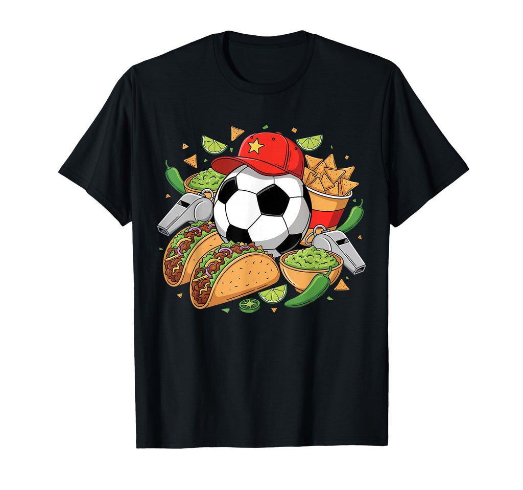 Tacos Party Vibes And Soccer Fan T-Shirt - Minimalist Print Unisex