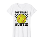 Softball Auntie Checkered Funny Softball T-Shirt - Custom Art Print Unisex