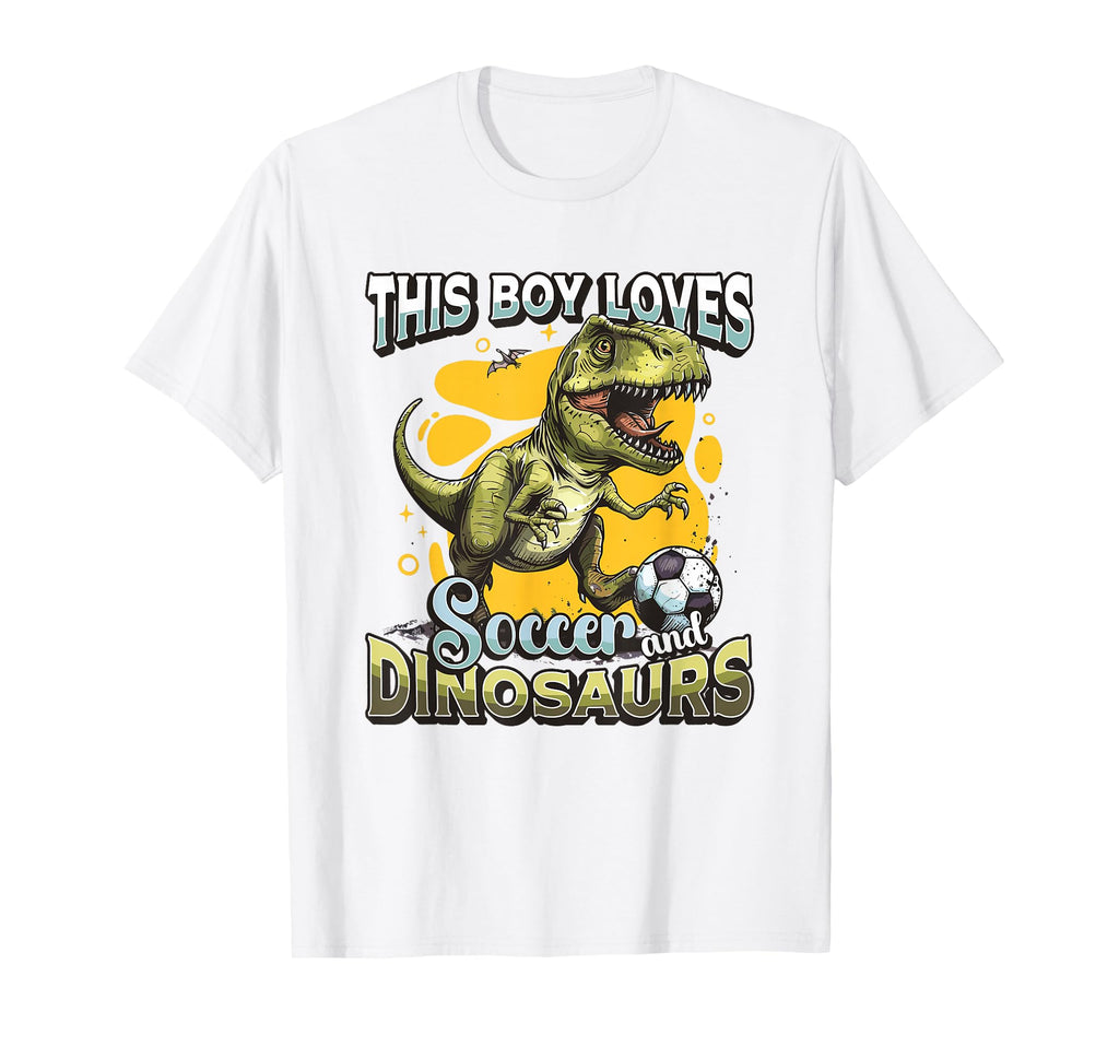 This Loves Soccer And Dinosaurs Playing T-Shirt - Trendy Graphic Men Women
