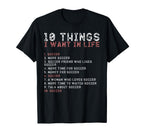 10 Things I Want My Life Shirts Soccer T-Shirt - Graphic Print for Adults