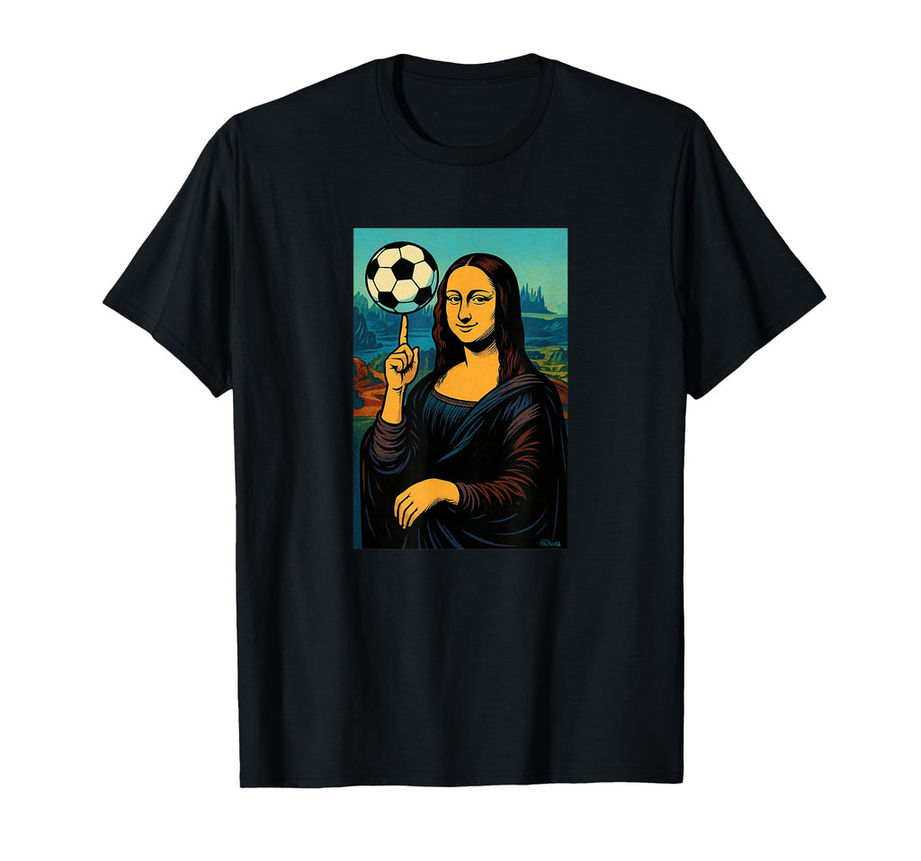 Mona Lisa Loves Soccer Spinning Ball Her T-Shirt - Trendy Graphic Unisex
