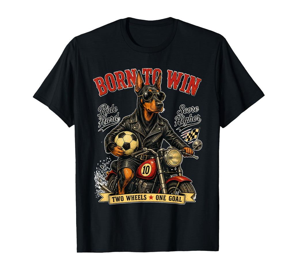 Doberman Pinscher Motorbike Love T-Shirt - Fun Novelty Design Unisex