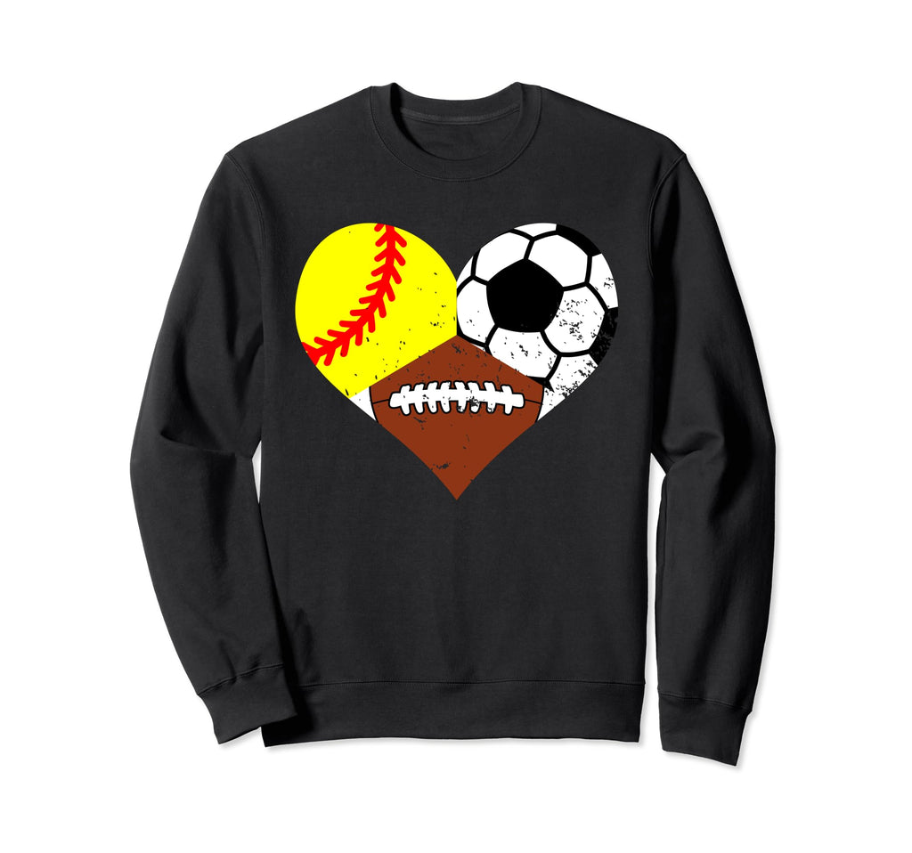 Softball Football Soccer Heart Funny Sweatshirt - Novelty Apparel Unisex