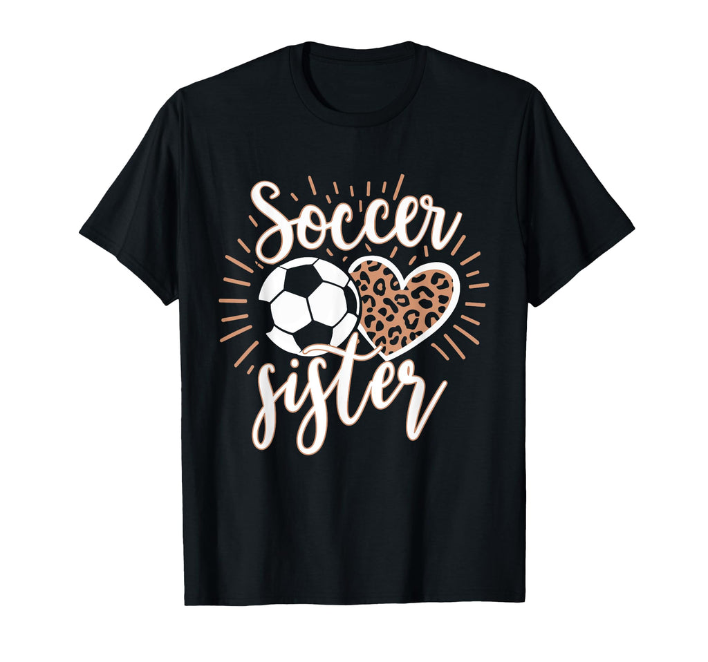 Soccer Sister Heart Leopard Soccer Ball T-Shirt - Trendy Graphic Unisex