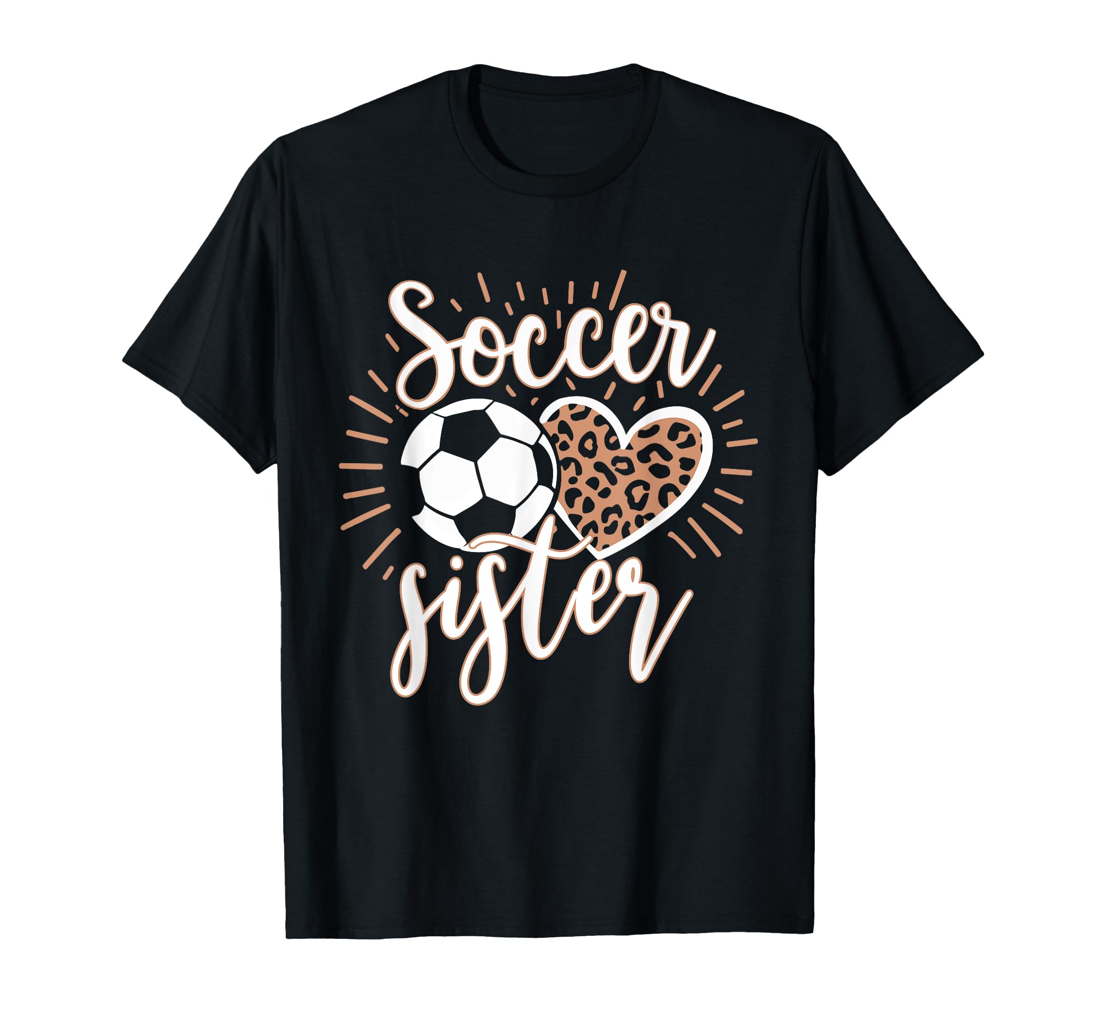 Soccer Sister Heart Leopard Soccer Ball T-Shirt - Trendy Graphic Unisex