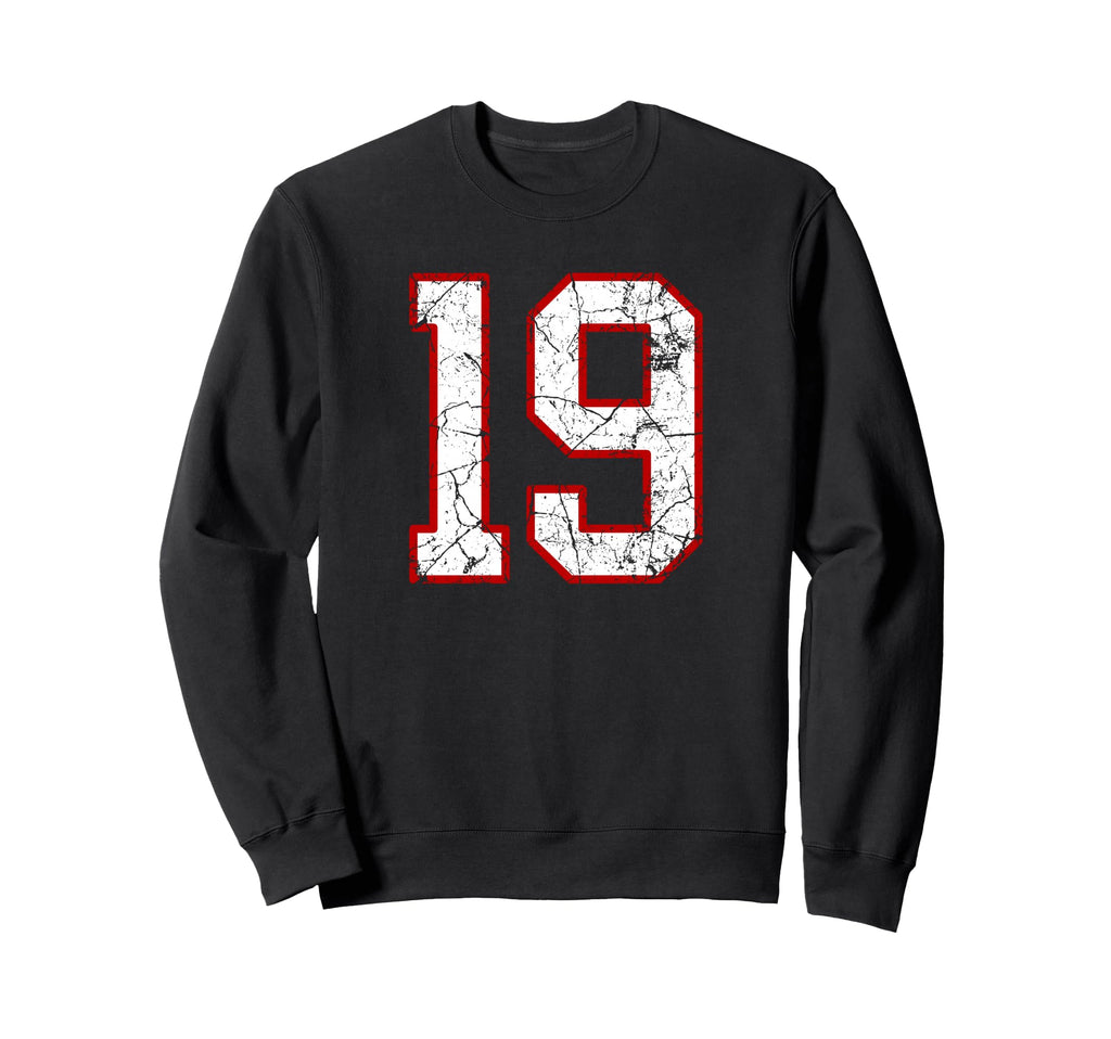 White And Red Sports Number 19 Sweatshirt - Novelty Apparel for Adults