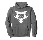 Soccer Number 27 Jersey Funny Soccer Heart Hoodie - Trendy Graphic Unisex