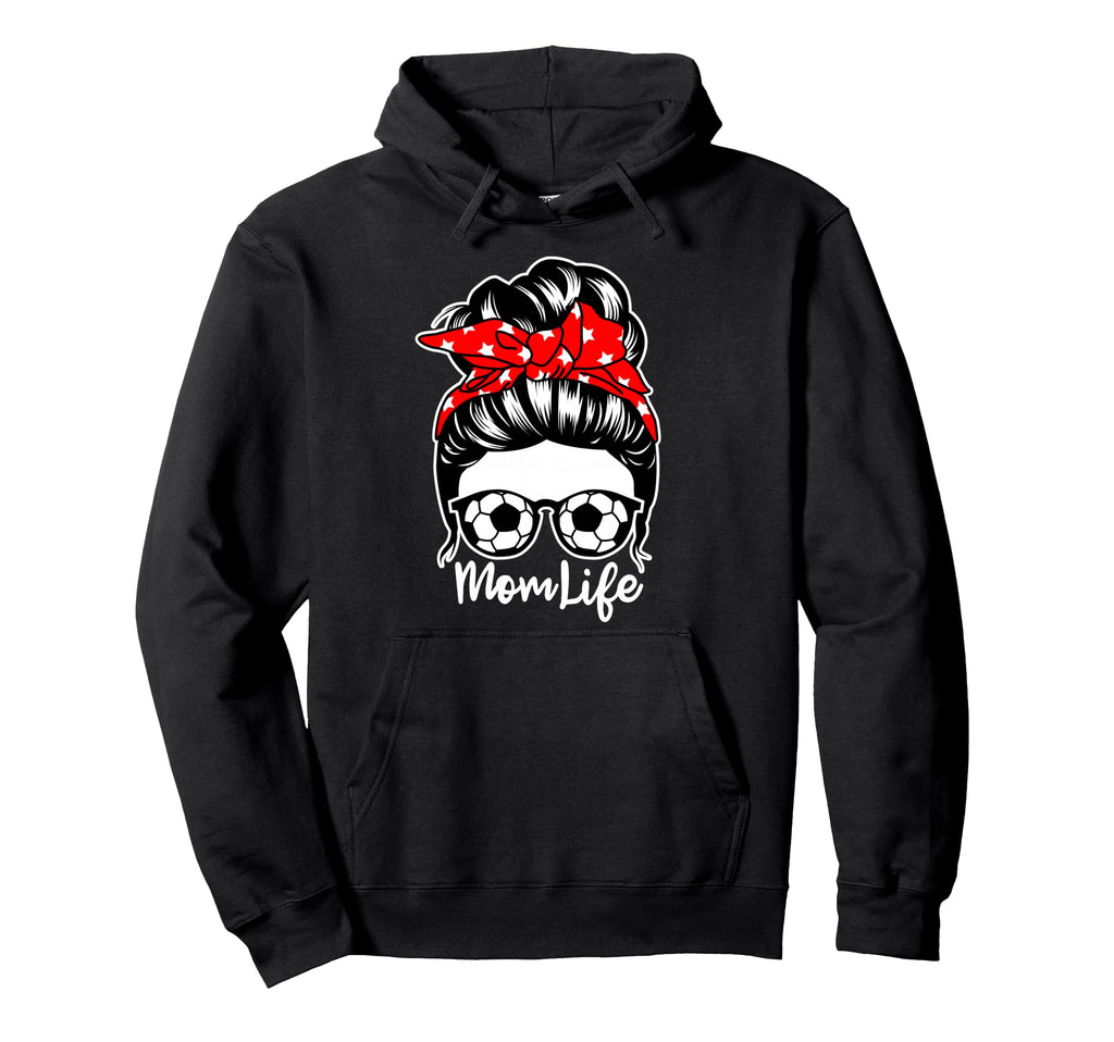 Mom Life Messy Bun Hair Soccer Player Hoodie - Custom Art Print Men Women
