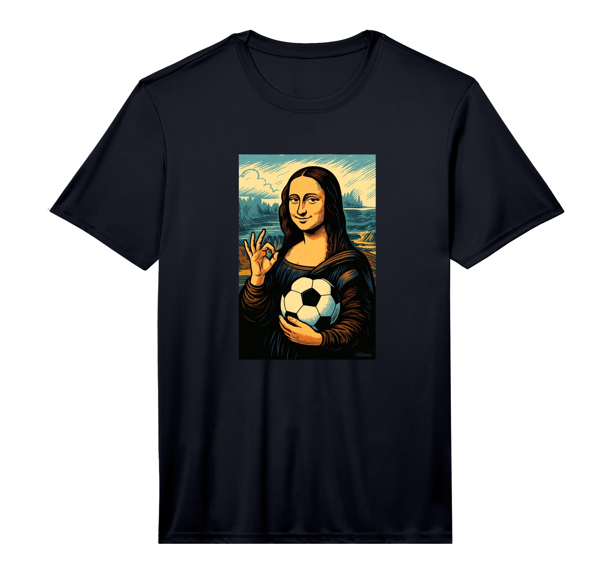Mona Lisa Loves Soccer Comic Performance T-Shirt - Minimalist Print Unisex