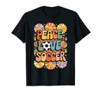 Peace Love Soccer 60S 70S Hippie T-Shirt - Fun Novelty Design Men Women