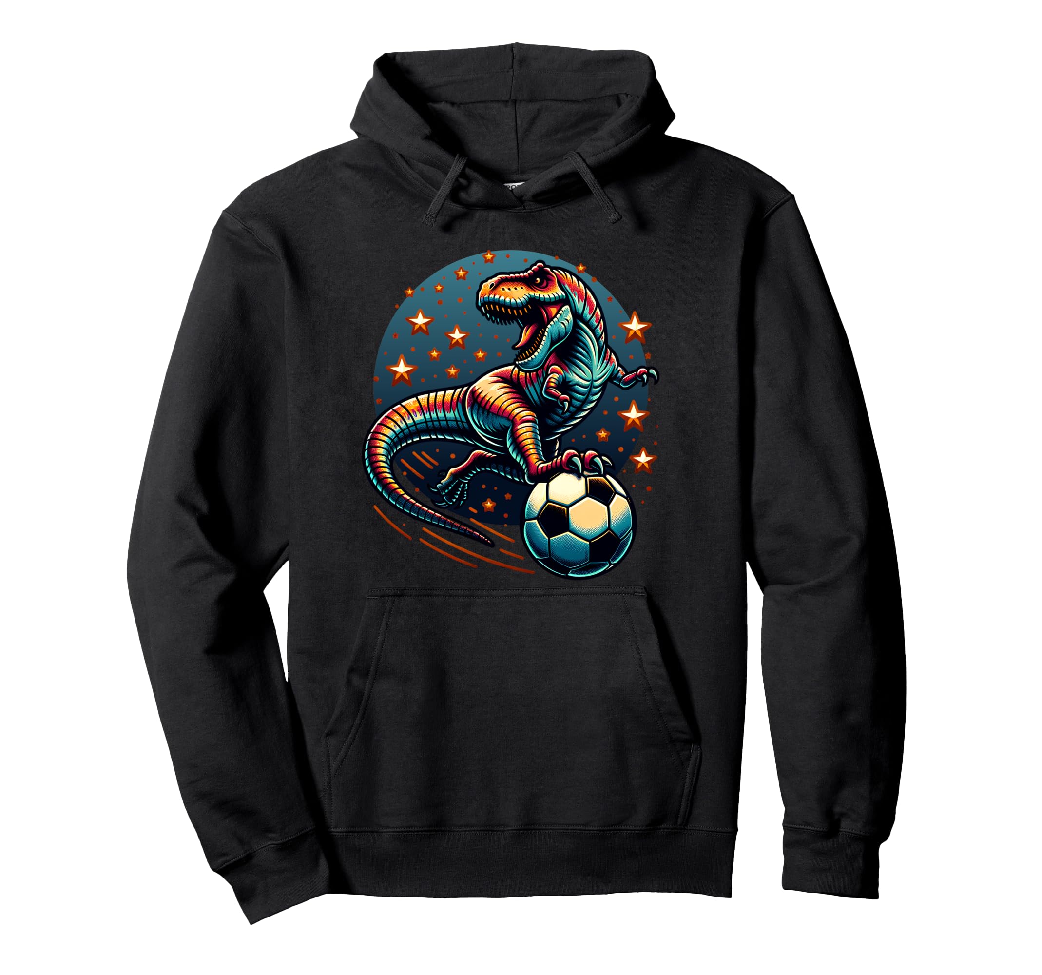 T Rex Dinosaur Playing Soccer Ball Hoodie - Unique Graphic for Adults