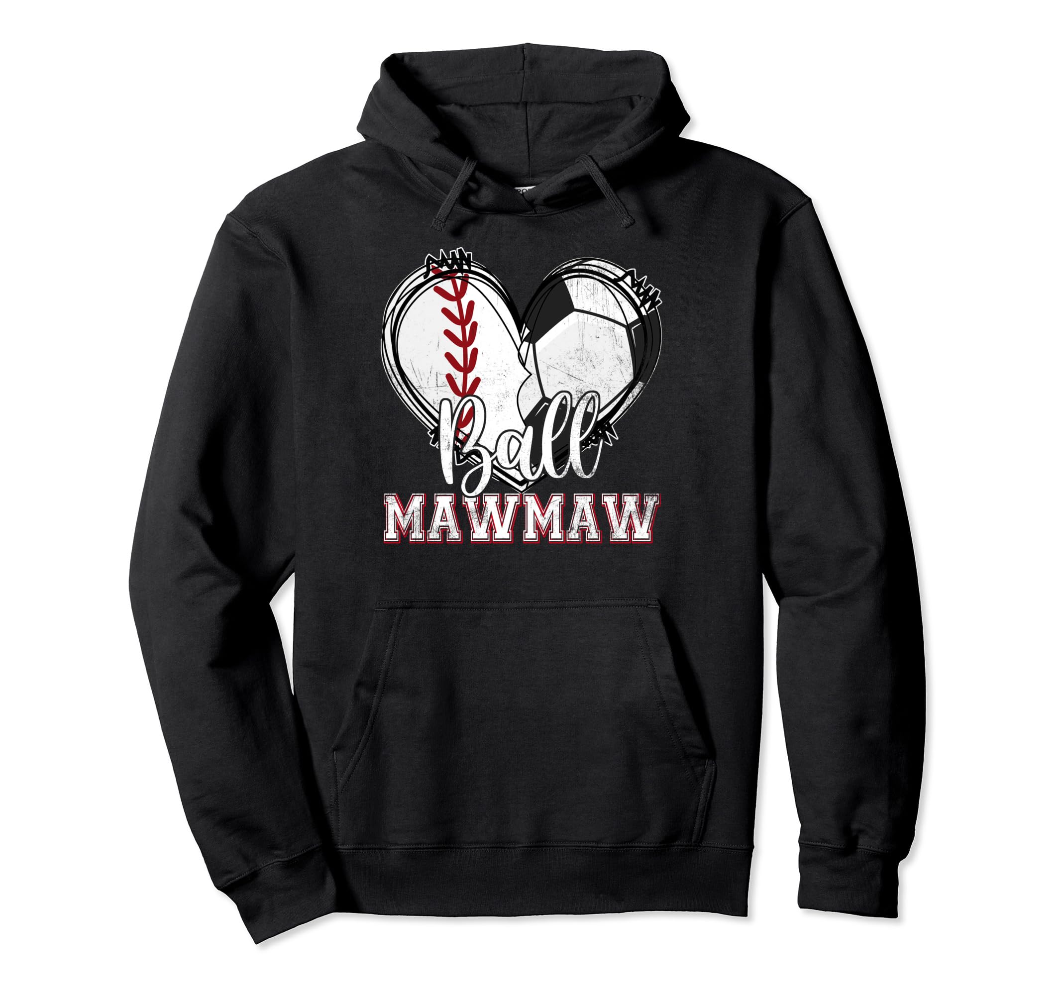 Ball Mawmaw Baseball Soccer Heart Hoodie - Fun Novelty Design for Adults