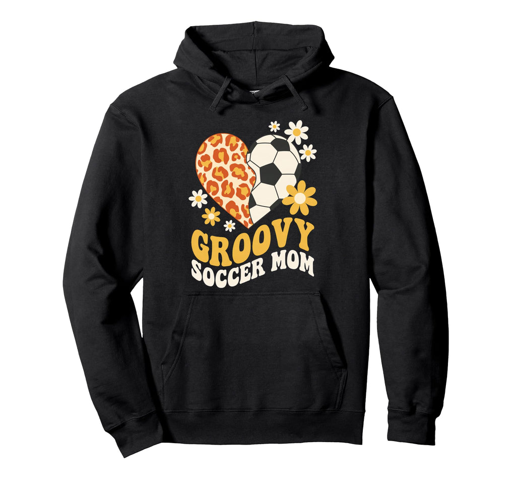 Groovy Leopard Floral Soccer Heart Hoodie - Graphic Print for Adults