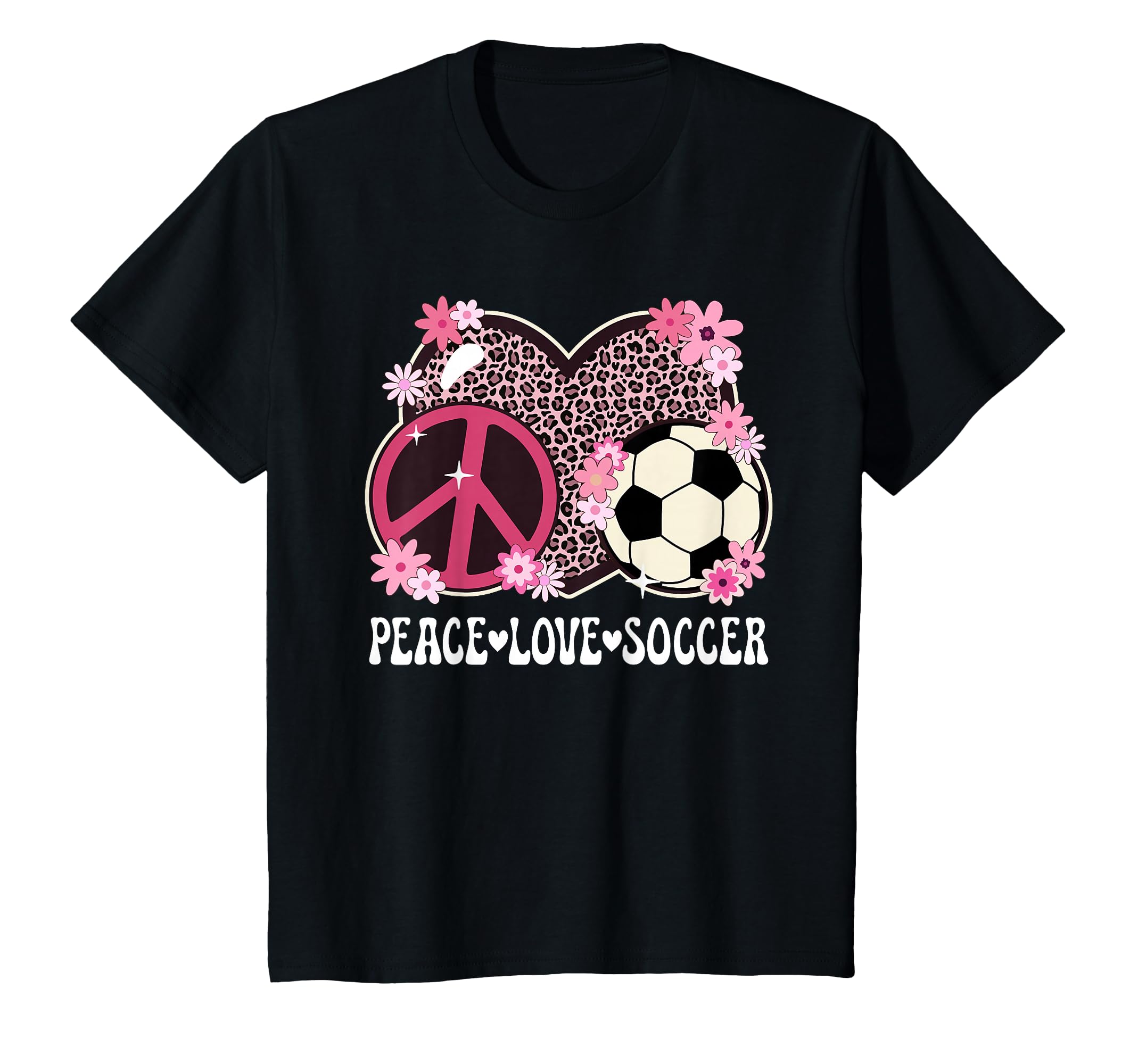 Peace Love Soccer Lover Leopard Soccer T-Shirt - Minimalist Print Unisex