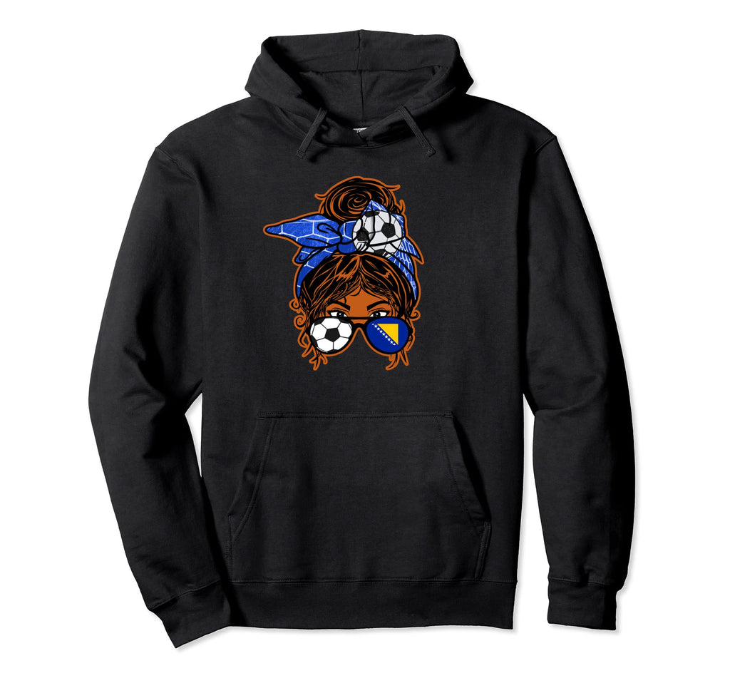 Messy Bun Brown Skin Soccer Bosnia Hoodie - Minimalist Print Unisex