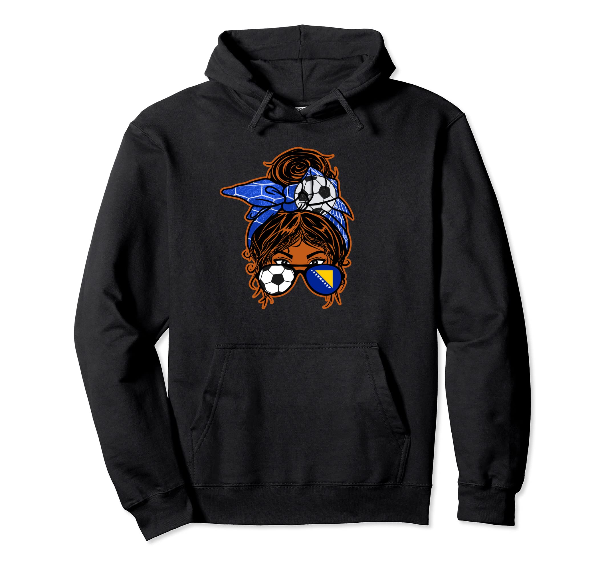 Messy Bun Brown Skin Soccer Bosnia Hoodie - Minimalist Print Unisex