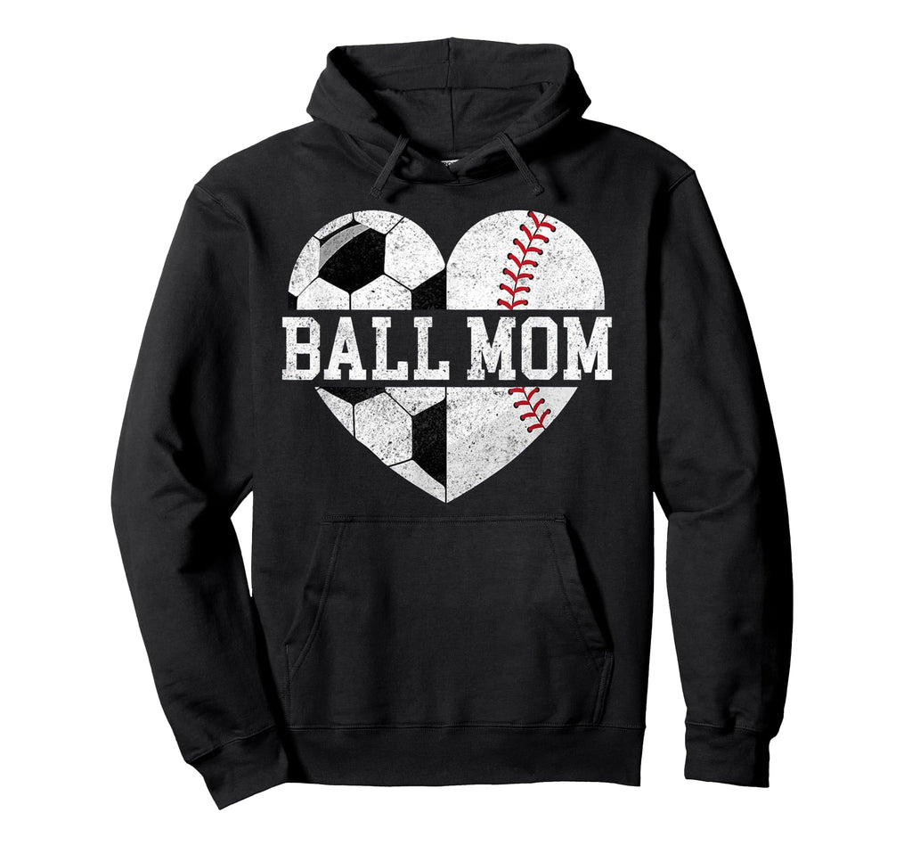 Mom Both Heart Soccer Baseball Sports Hoodie - Unique Graphic for Adults
