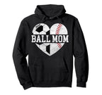 Mom Both Heart Soccer Baseball Sports Hoodie - Unique Graphic for Adults