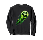 Dynamic Soccer Ball Green Meteor Sweatshirt - Custom Art Print for Adults