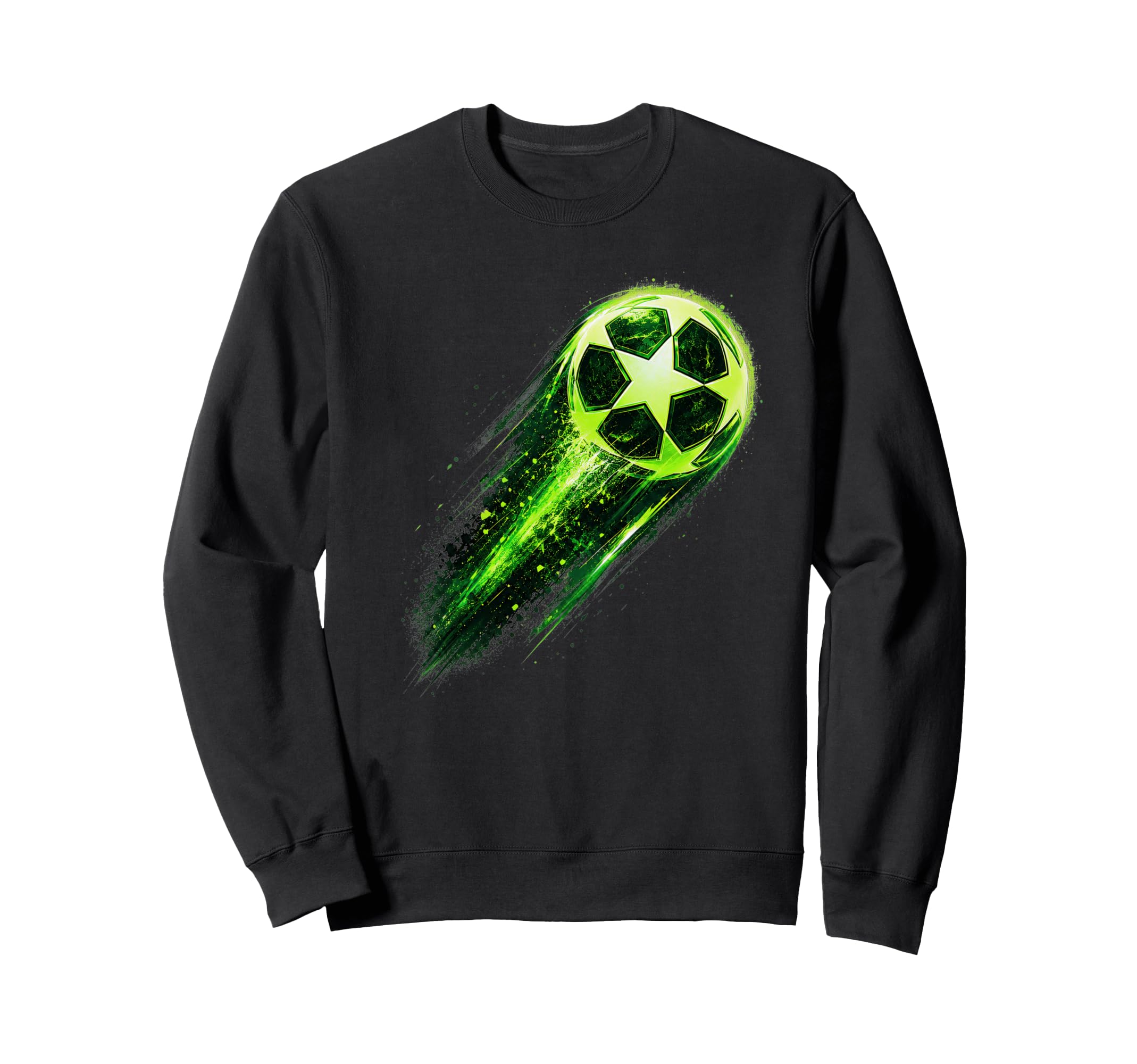Dynamic Soccer Ball Green Meteor Sweatshirt - Custom Art Print for Adults