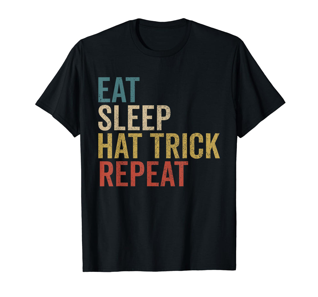 Eat Sleep Hat Trick Repeat Ice Hockey T-Shirt - Trendy Graphic for Adults