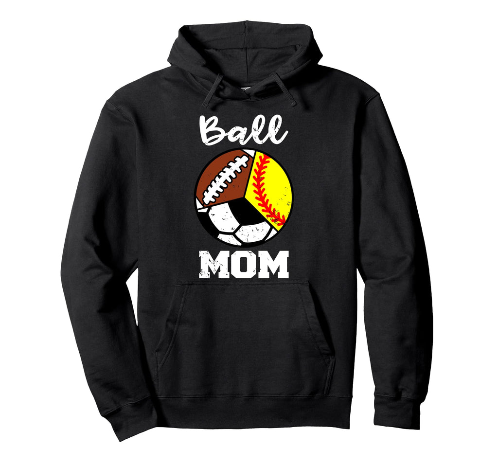 Ball Mom Funny Softball Soccer Football Hoodie - Graphic Print for Adults