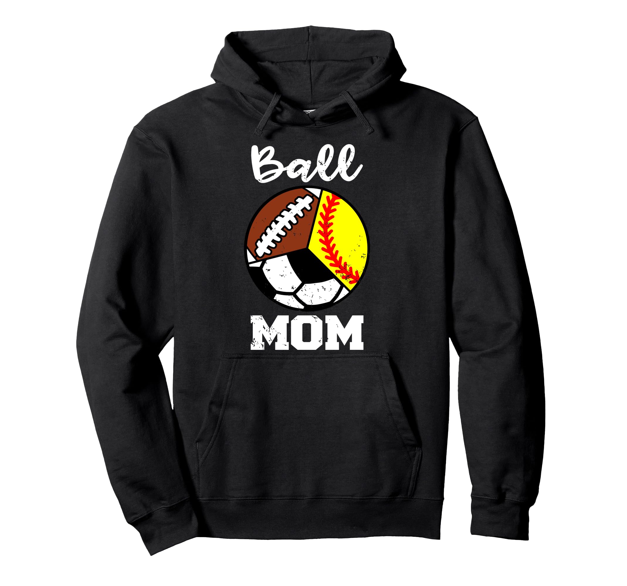 Ball Mom Funny Softball Soccer Football Hoodie - Graphic Print for Adults