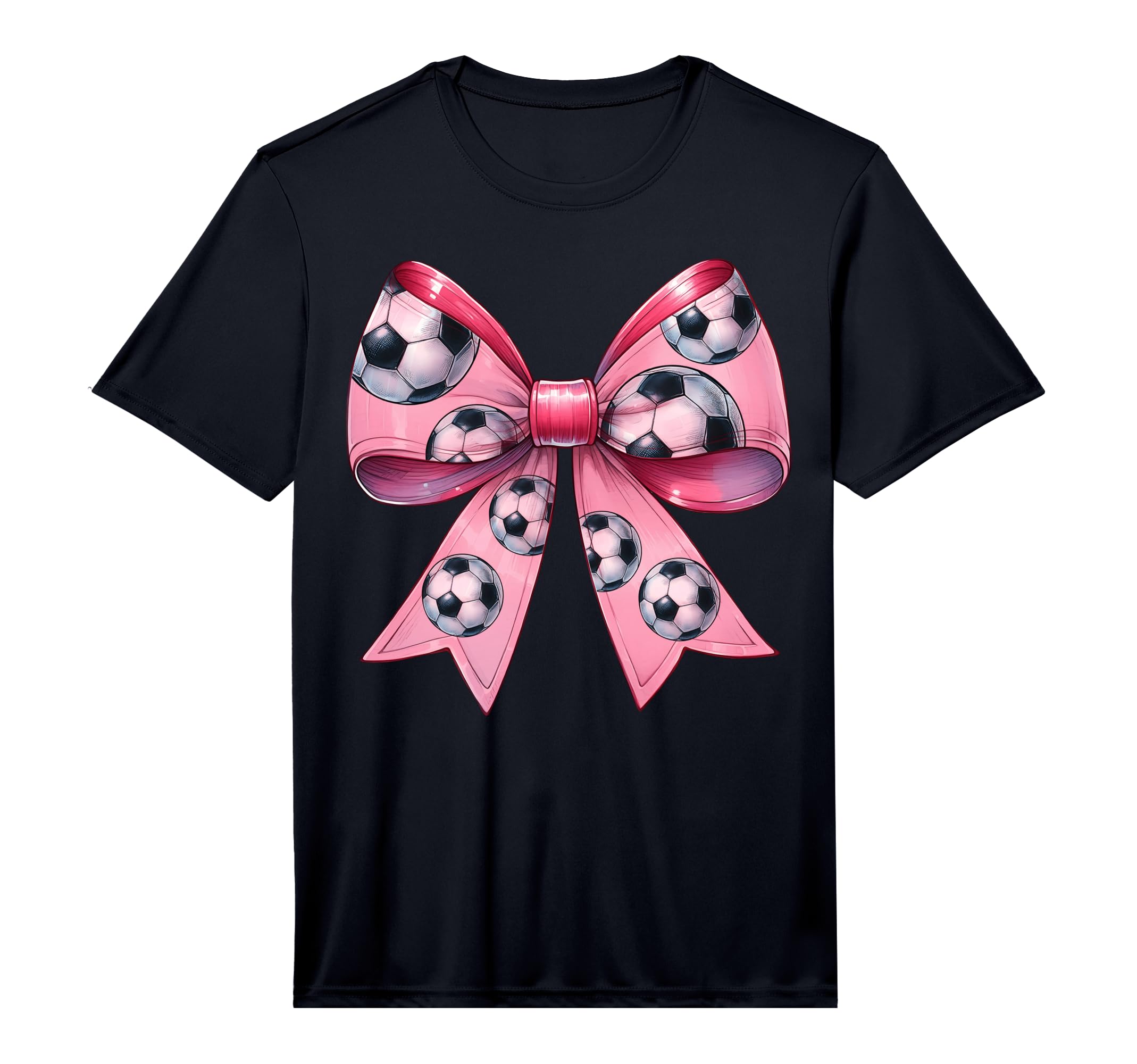 Coquette Bow Soccer Ball Pattern T-Shirt - Casual Everyday Wear for Adults