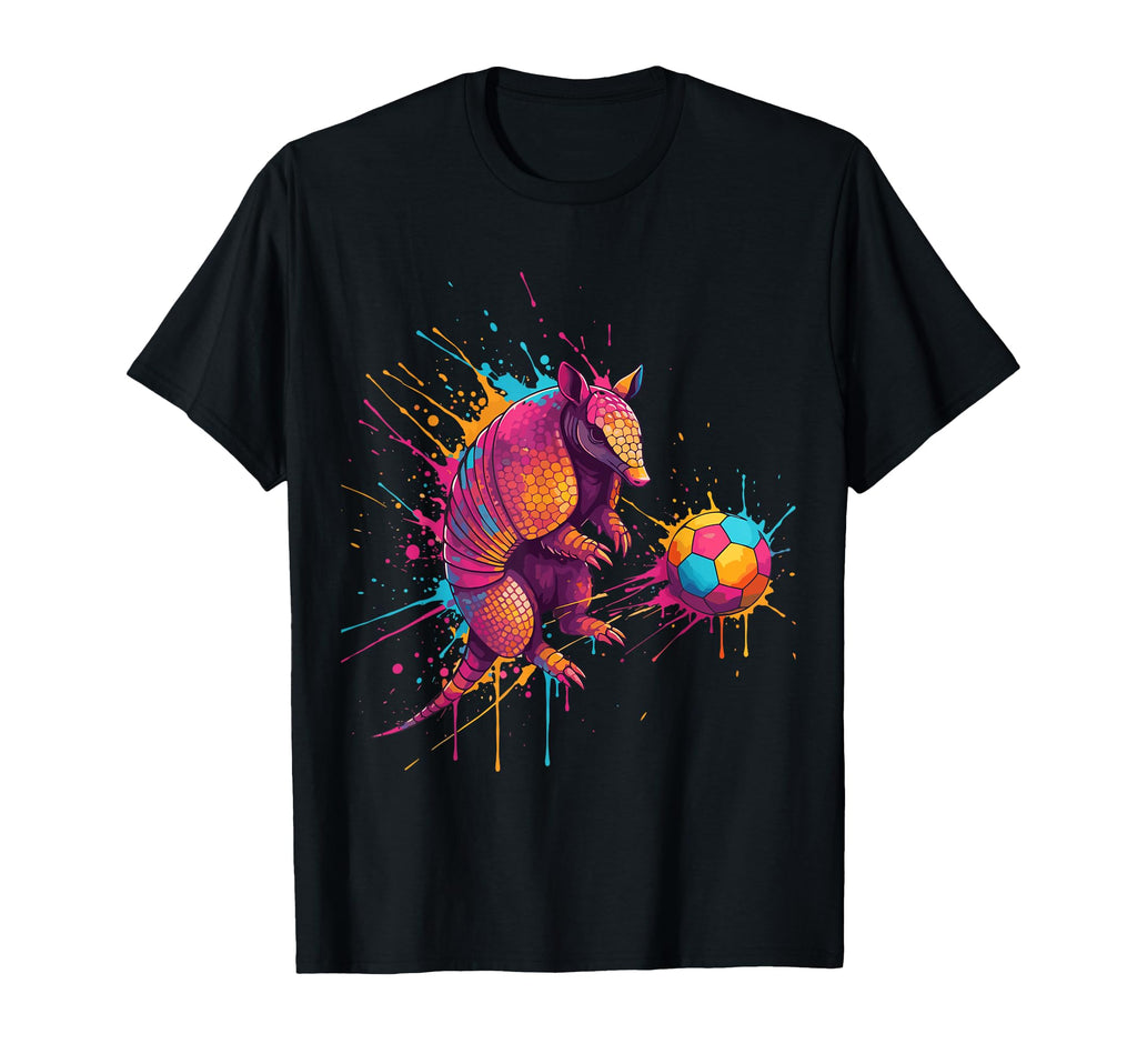 Soccer Player Armadillo Art Paint Splatter T-Shirt - Trendy Graphic Unisex
