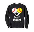 Ball Mum Heart Funny Baseball Softball Sweatshirt - Novelty Apparel Unisex