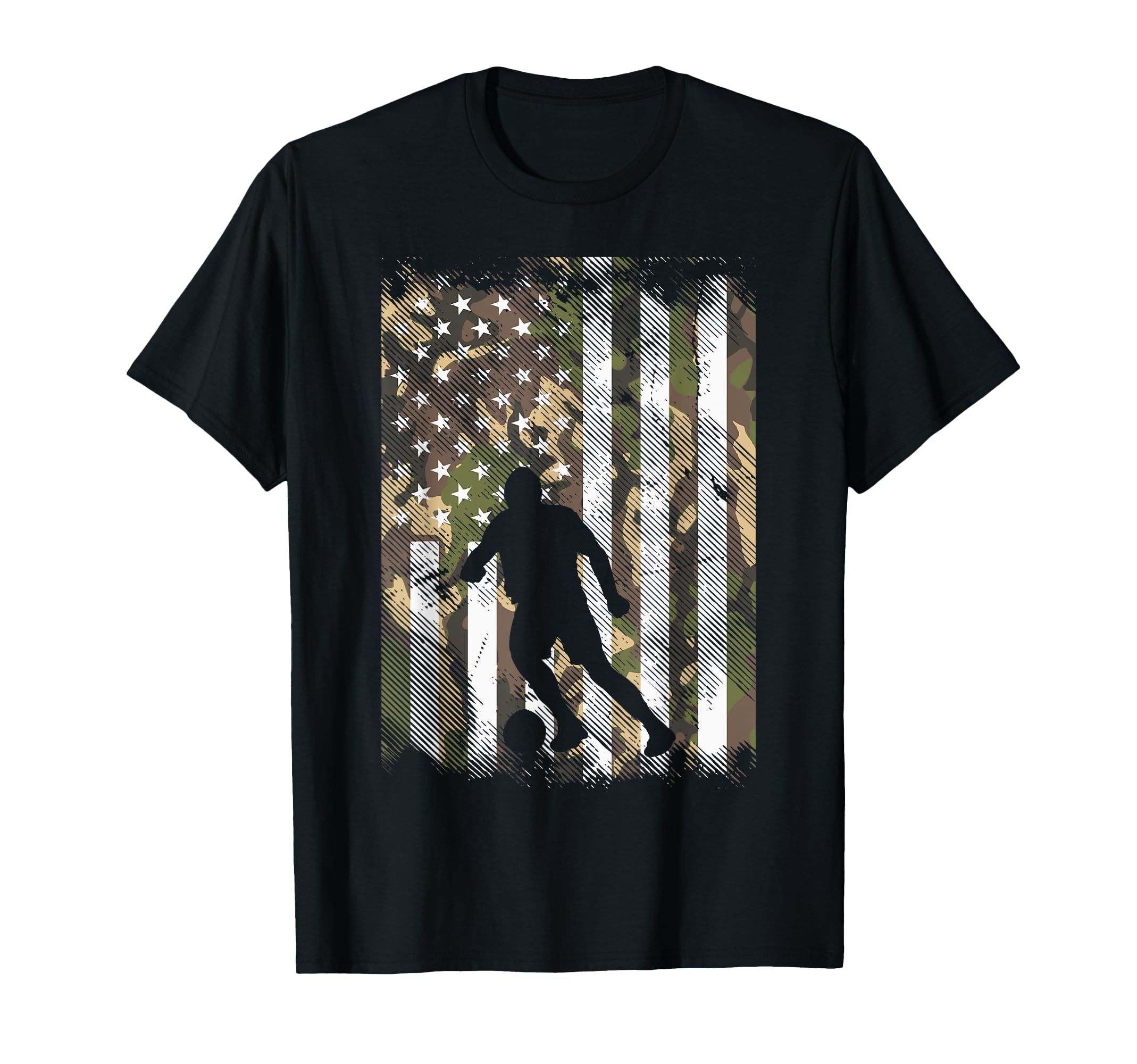 Camo Us Flag Soccer Silhouette T-Shirt - Trendy Graphic for Adults