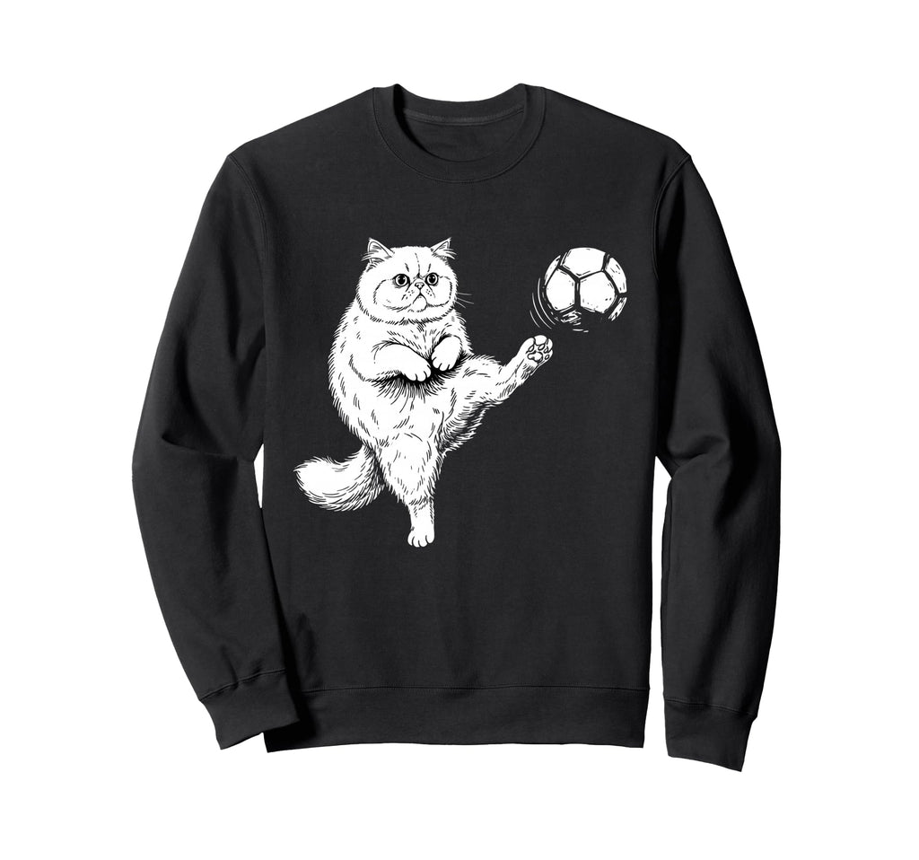 Persian Cat Playing Soccer Funny Sweatshirt - Minimalist Print Men Women