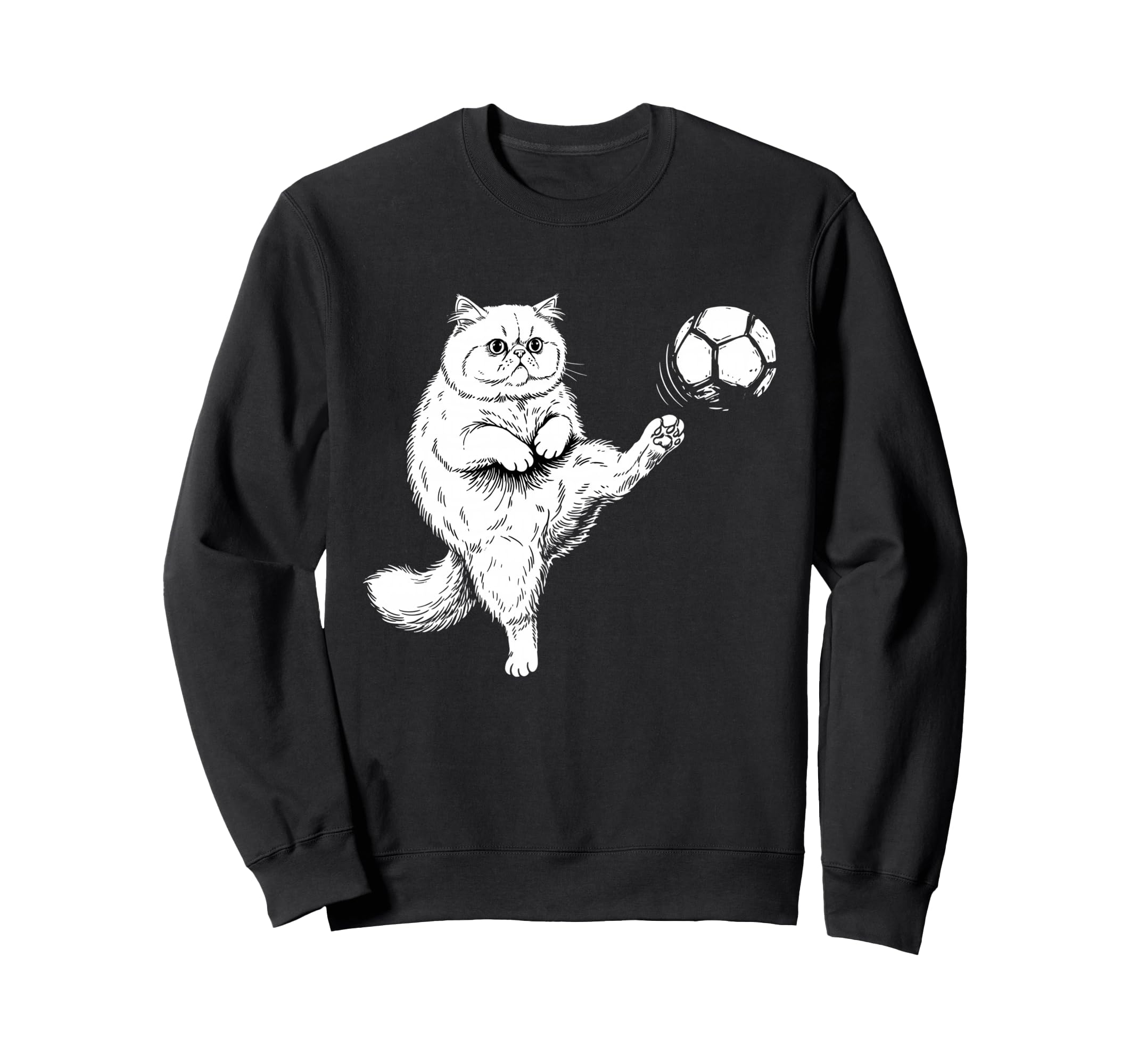 Persian Cat Playing Soccer Funny Sweatshirt - Minimalist Print Men Women