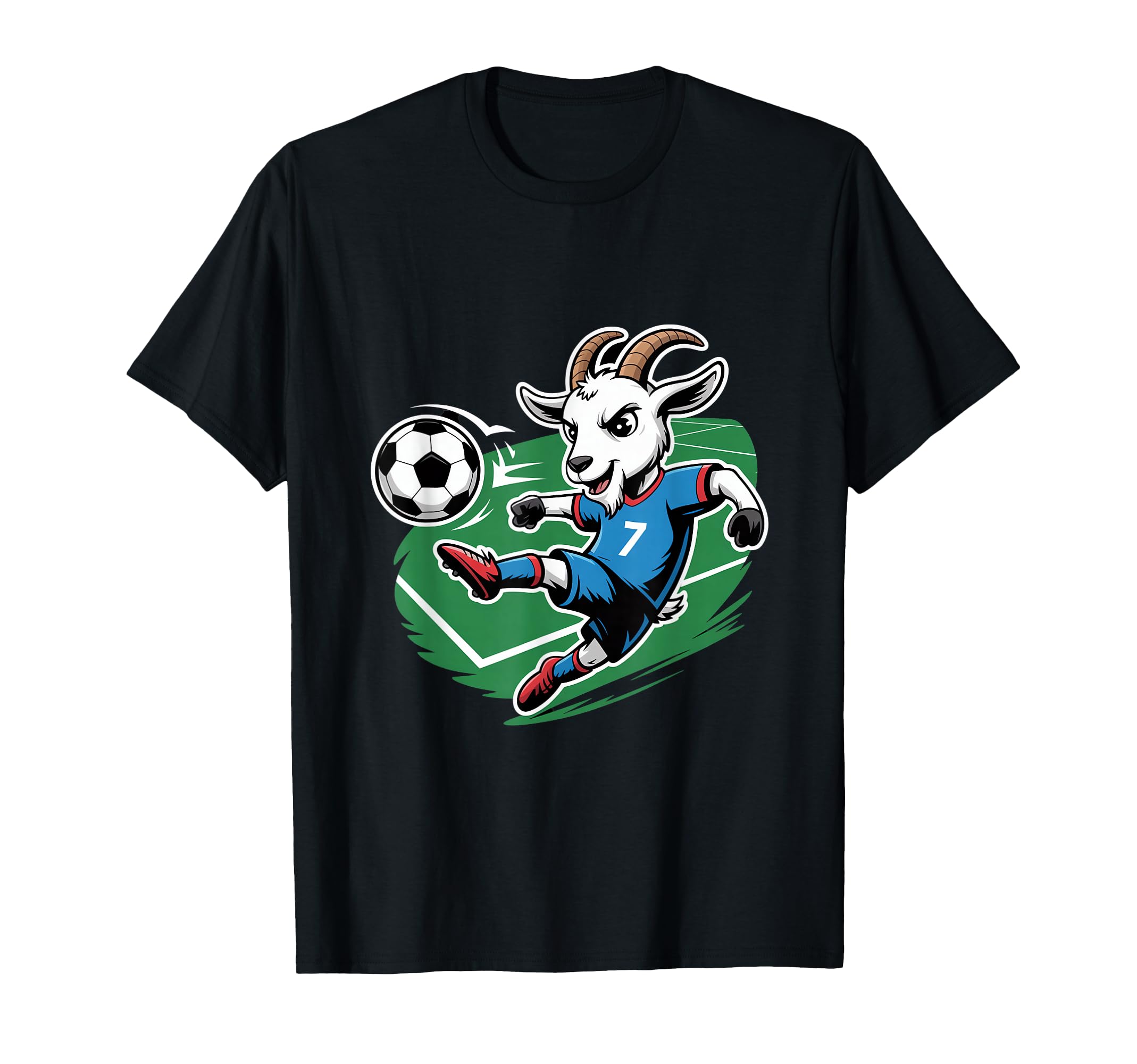 Football Goat Striker Number 7 Kicking T-Shirt - Trendy Graphic Unisex