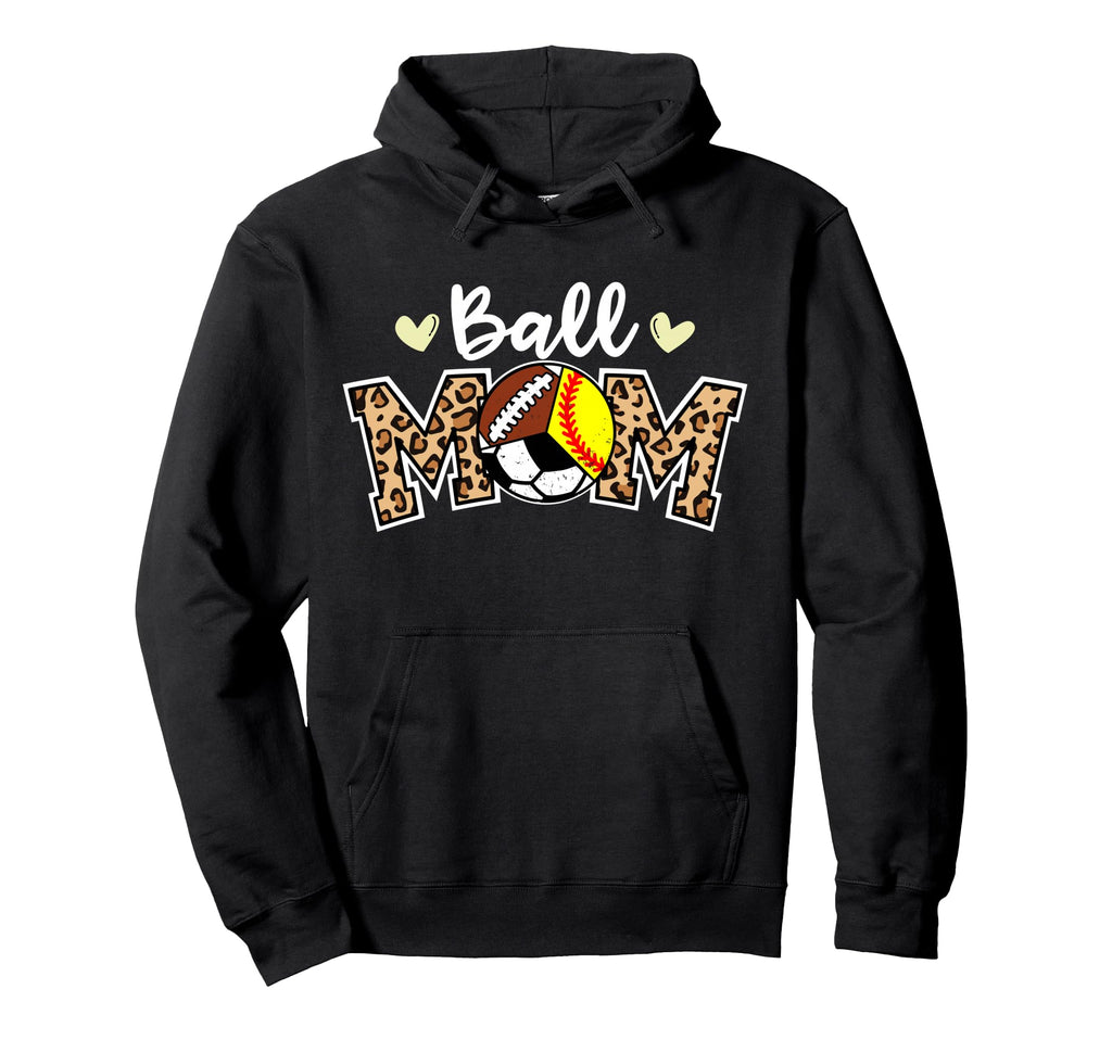 Ball Mom Leopard Softball Soccer Hoodie - Casual Everyday Wear for Adults