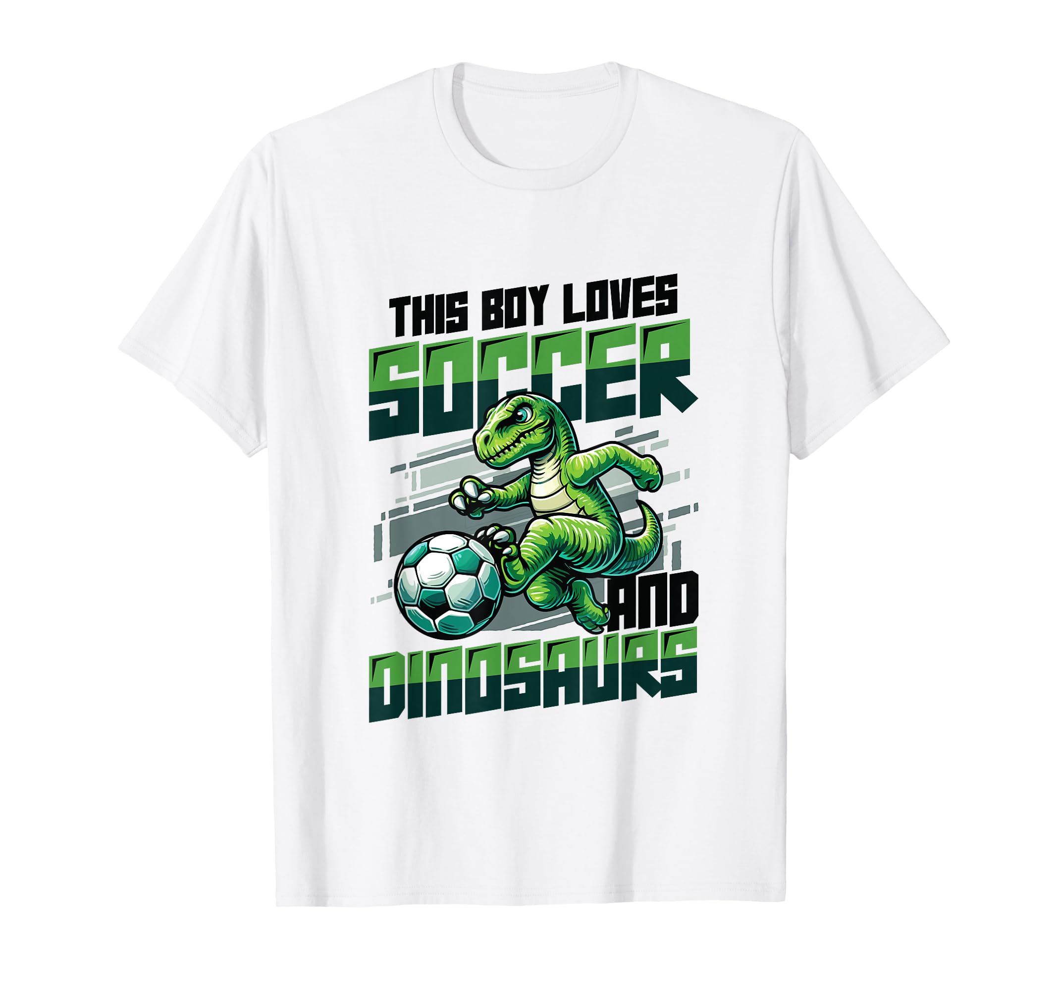 This Loves Soccer And Dinosaurs Playing T-Shirt - Unique Graphic Unisex