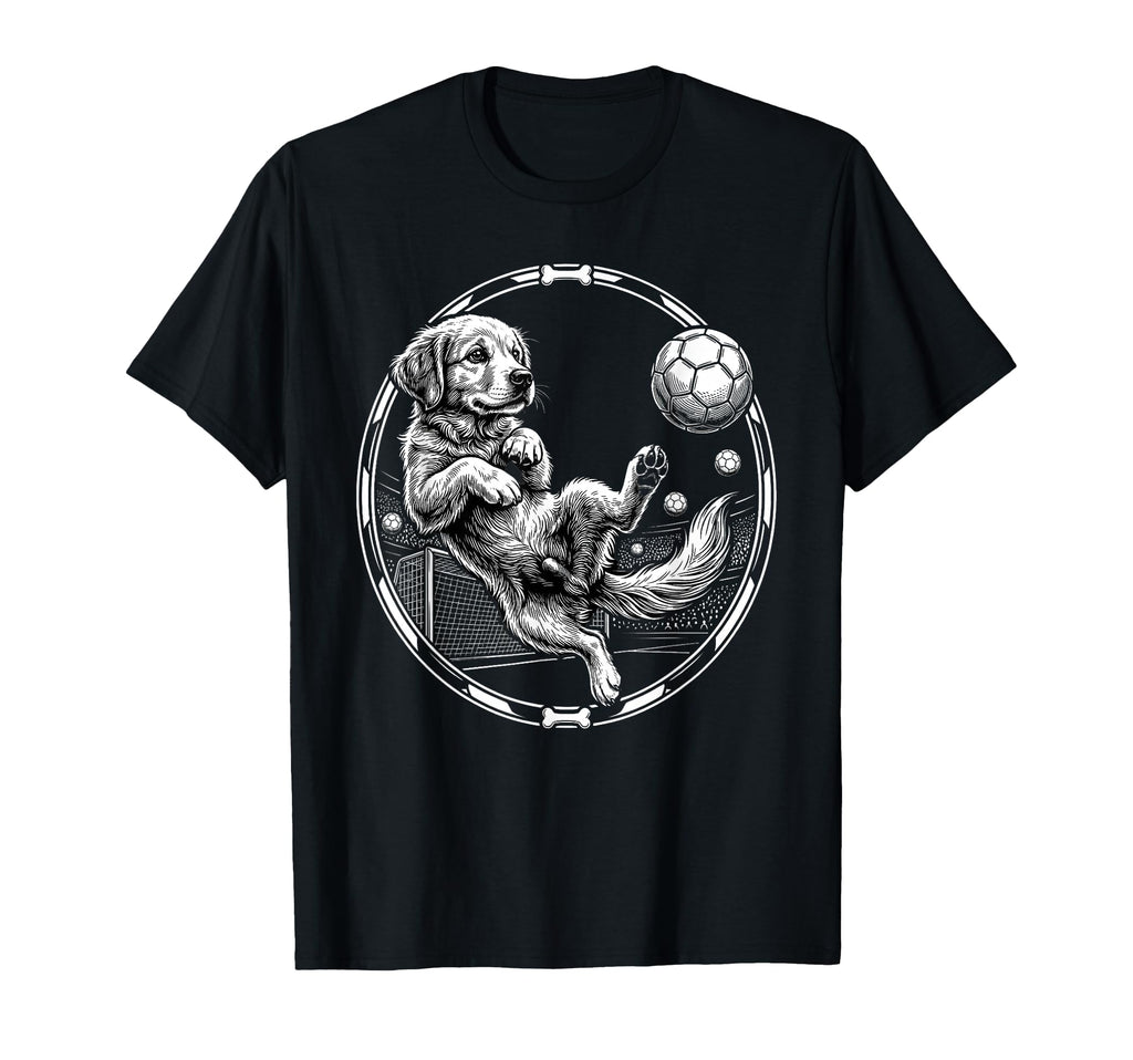 Golden Retriever Soccer Puppy Art Dog T-Shirt - Unique Graphic Unisex