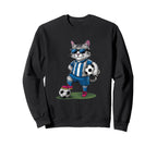 Funny Soccer Cat Cartoon Sports Sweatshirt - Casual Everyday Wear Unisex