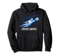 Funny Jesus Saves Soccer Goal Keeper Hoodie - Minimalist Print for Adults